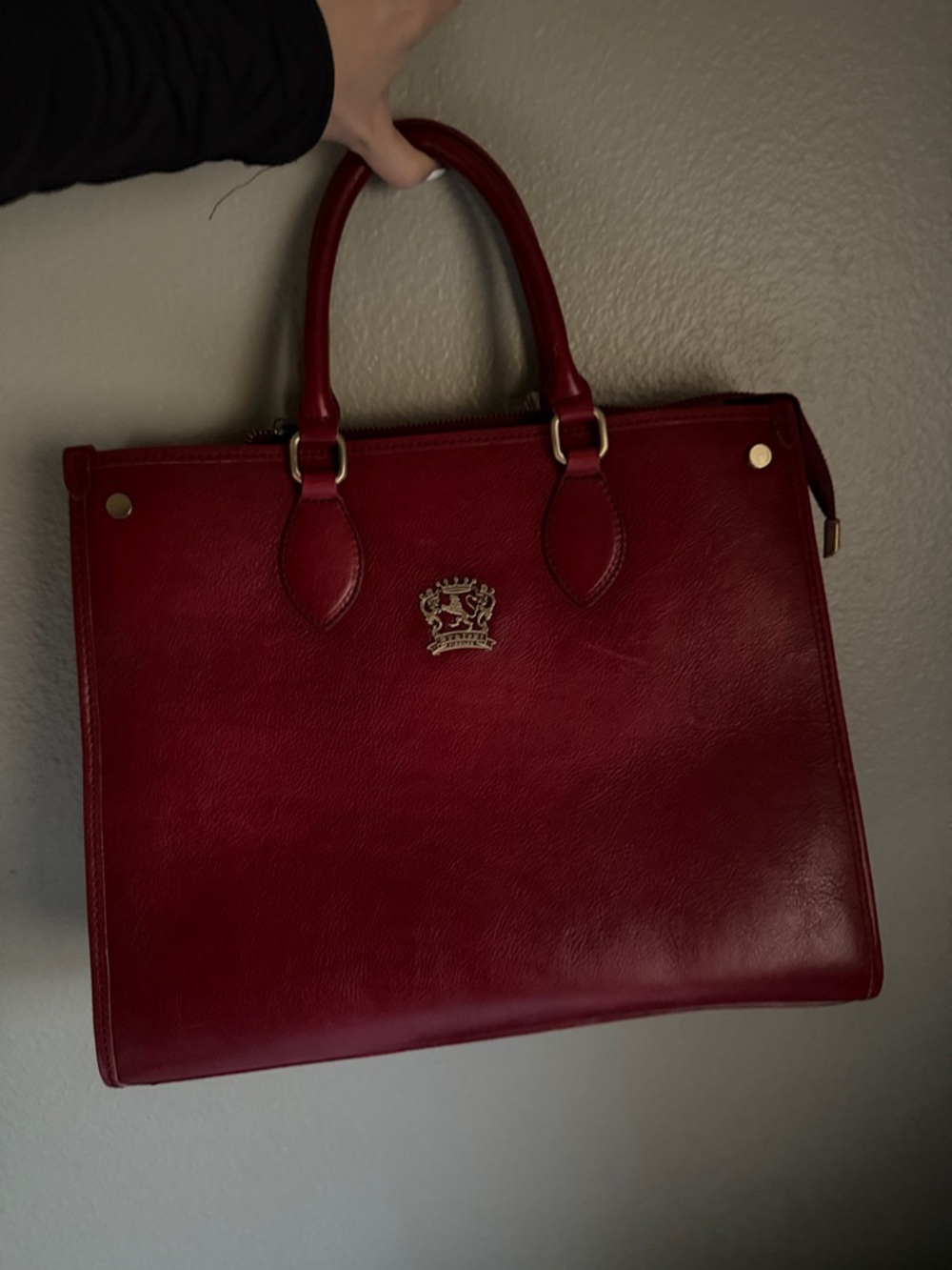 Women's Red Leather Top-Handle Tote Bag